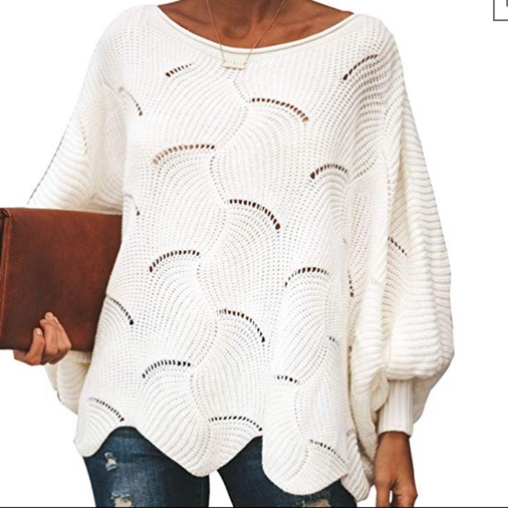 White Batwing Knit Sweater